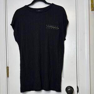 Forever 21 Black Embellished Cap Sleeve Tee
